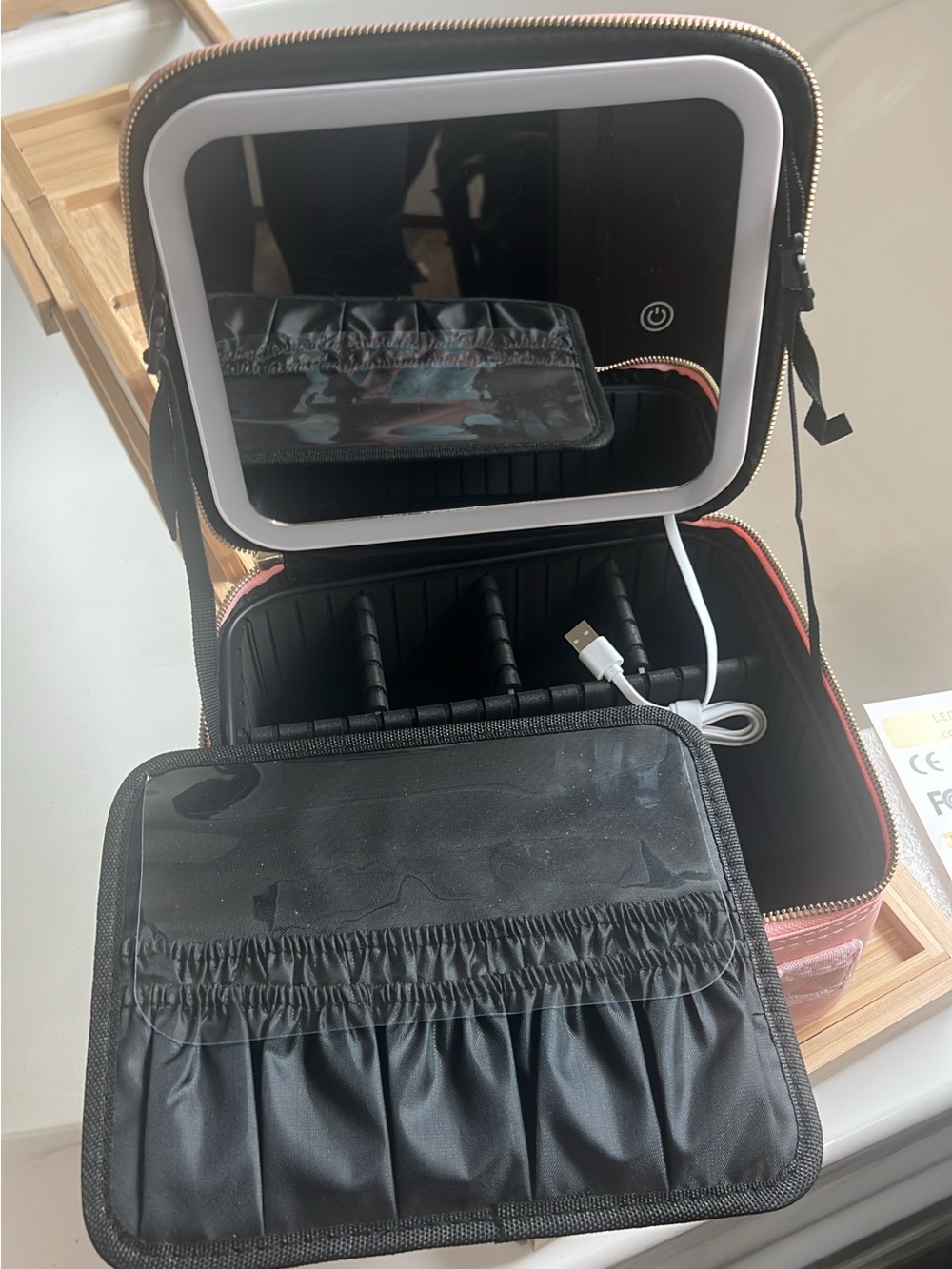 LED Light-Up Pink Cosmetic Case with Organizer Compartments